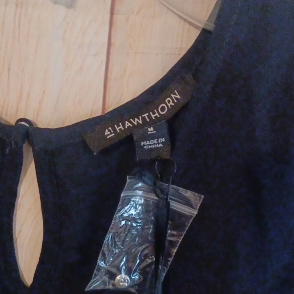 41 Hawthorne Navy Blue Blouse Ruffle Sheer Trim - Picture 2 of 4